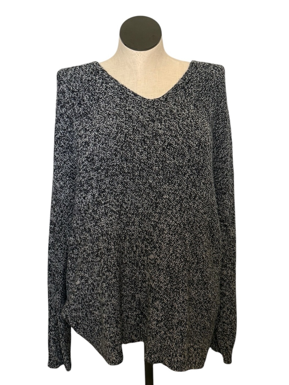 a.n.a Black & White Marled V-Neck Sweater